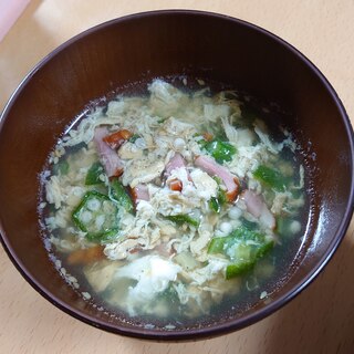 オクラとベーコンの中華スープ